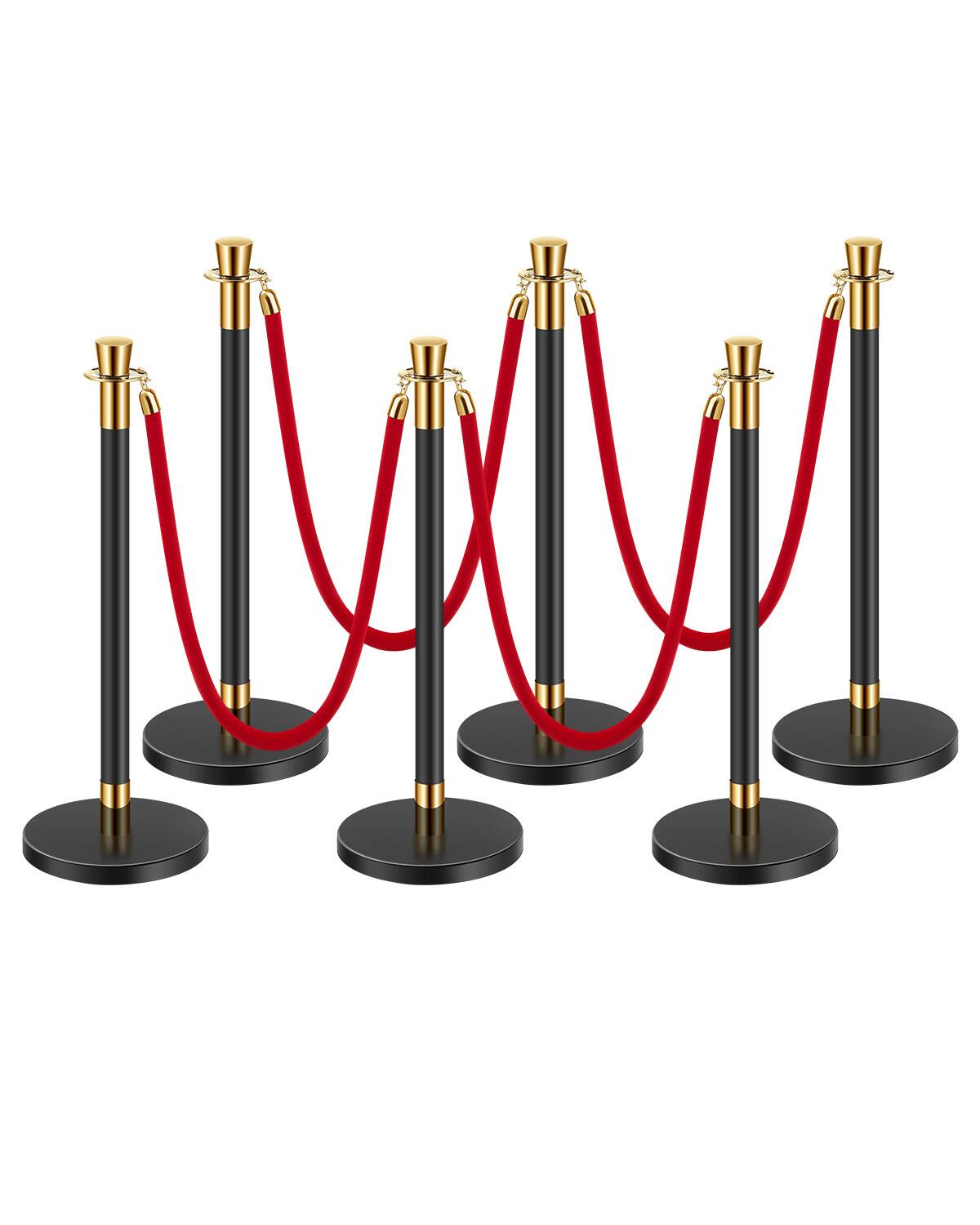 Front. VEVOR - Stanchions and Velvet Ropes, 6 Pcs Crowd Control Barriers with 4 Red Velvet Ropes, Stainless Steel Stanchion Post Queue - Black red velvet.