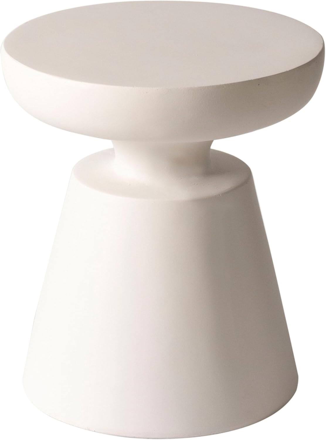 Alt View 1. LeisureMod - Isle Modern Fiberstone Side Table, Round Weather Resistant Indoor/Outdoor Pedestal Accent Table - Cream.