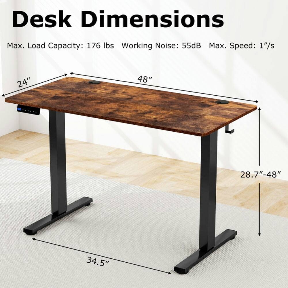 Desk Dimensions  
Max. Load Capacity: 176 lbs  
Working Noise: 55dB  
Max. Speed: 1"/s  

24"  
48"  
28.7"-48"  
34.5"