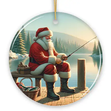 Front. OrnamentallyYou - Peaceful Fishing Session with Santa Claus Christmas Ornament Gift for Anglers - Multi-colored.