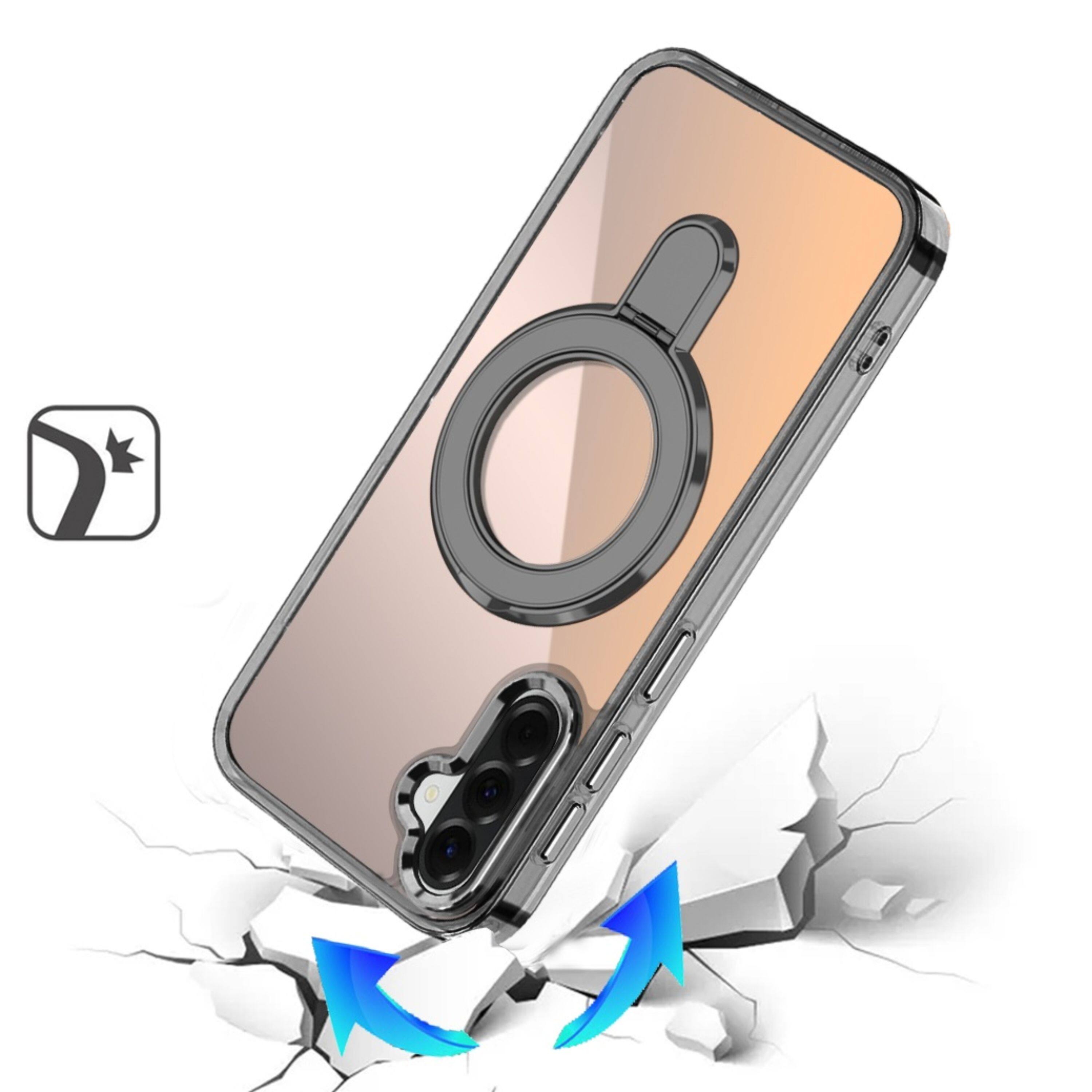 Angle. Kitcheniva - Radiant Chrome Magnetic Circle Stand Phone Case With Tempered Glass For Samsung Galaxy A57 5G Black - Black.