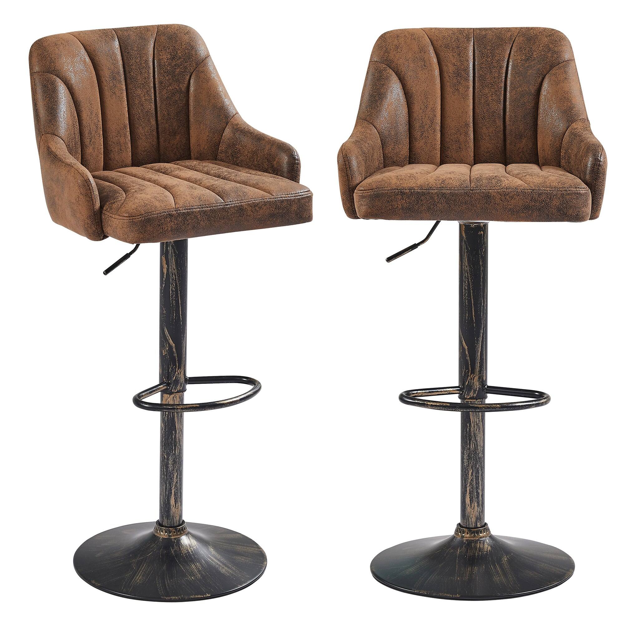 Vecelo - Set of 2 Adjustable Swivel Bar Stools - PU Leather Seat, 360° Rotation, Height 35.4"-43.7", 330lb Capacity - Dark Brown