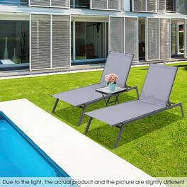 Costway - 2PCS Patio Lounge Chair Chaise Recliner 6-Position Adjustable Back Garden Deck - Gray