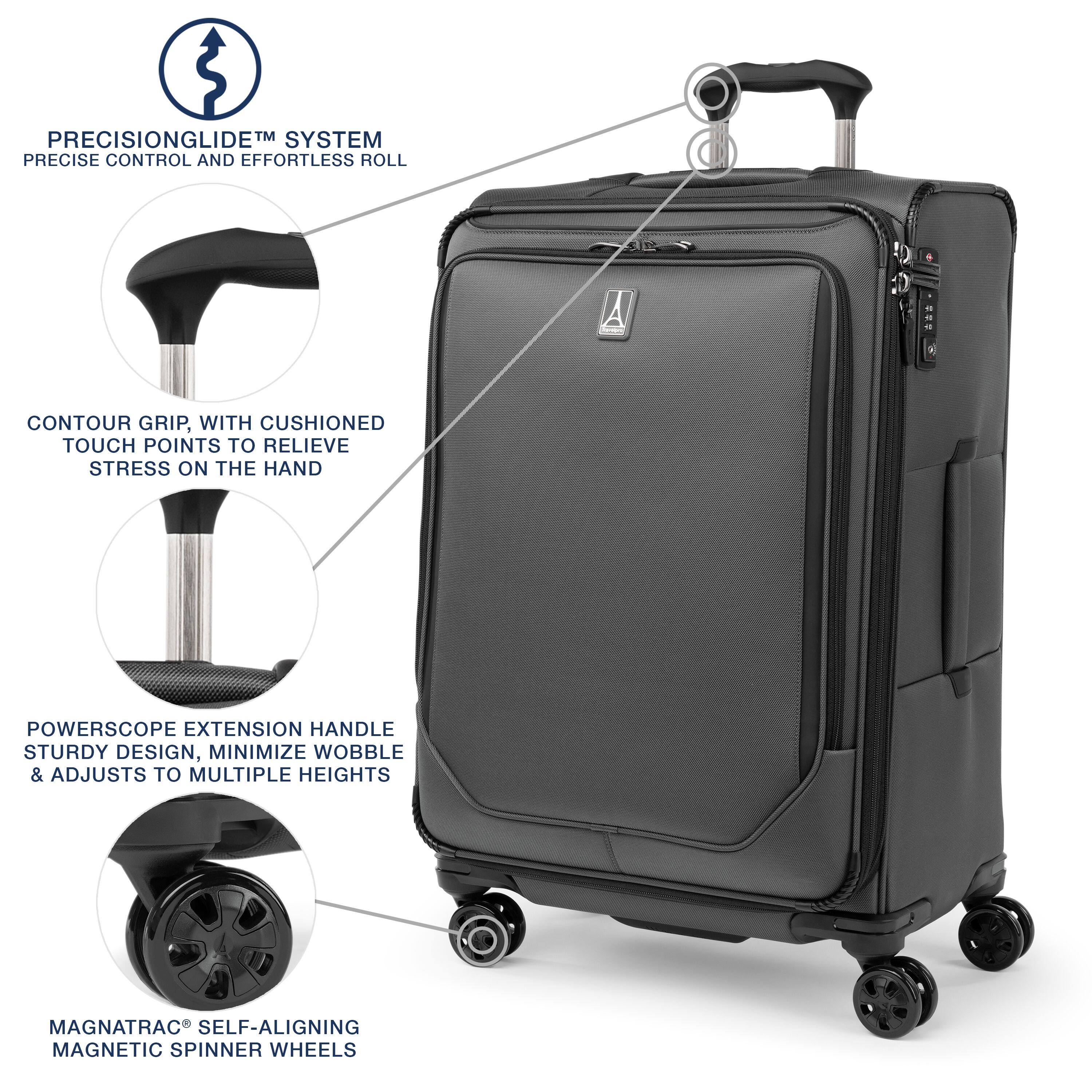 PRECISIONGLIDE™ SYSTEM  
PRECISE CONTROL AND EFFORTLESS ROLL  

CONTOUR GRIP, WITH CUSHIONED TOUCH POINTS TO RELIEVE STRESS ON THE HAND  

POWERSCOPE EXTENSION HANDLE  
STURDY DESIGN, MINIMIZE WOBBLE & ADJUSTS TO MULTIPLE HEIGHTS  

MAGNATRAC® SELF-ALIGNING MAGNETIC SPINNER WHEELS