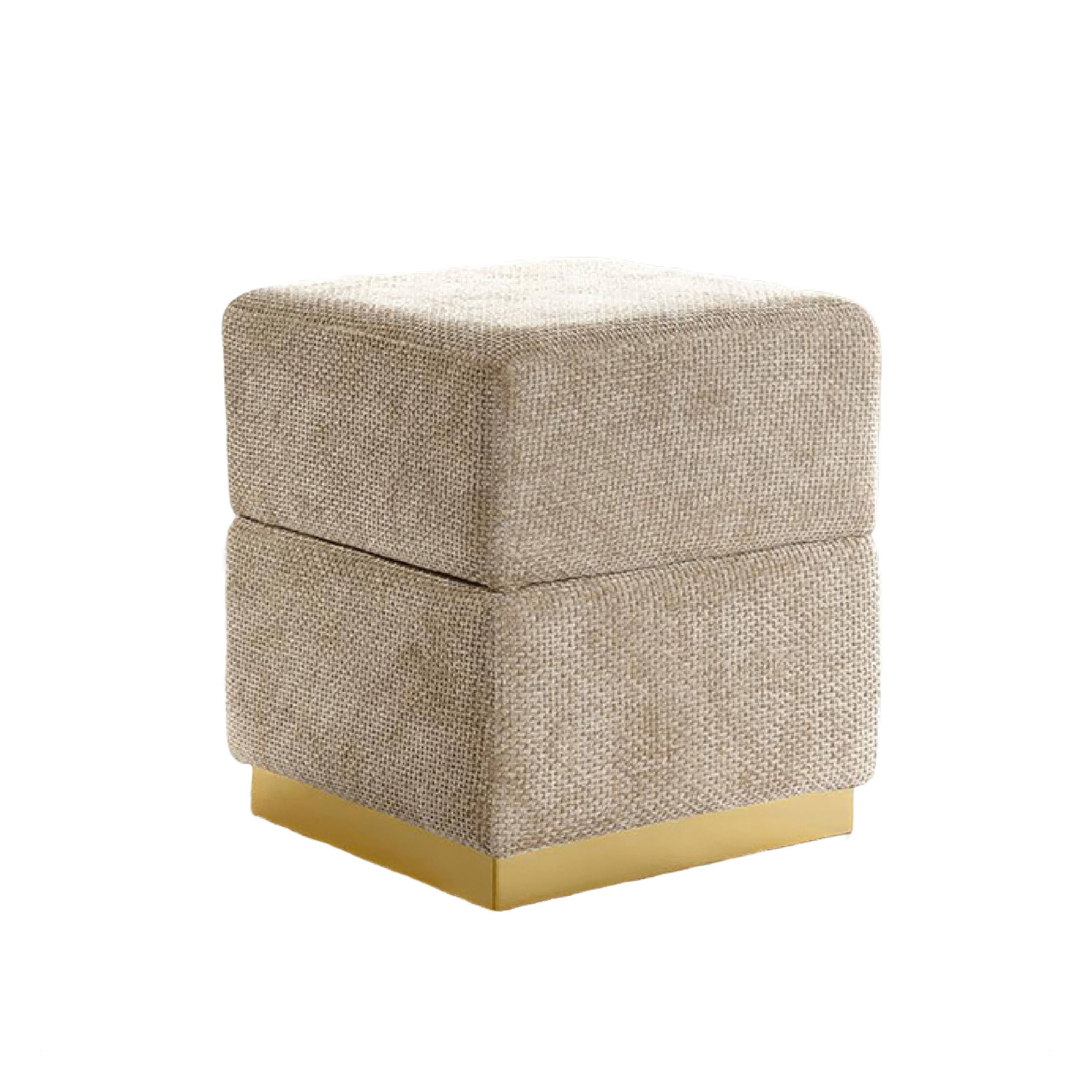 Angle. Manhattan Lane - Kris Ottoman Stool with Hidden Storage,  Base,   Chenille - Silver Gray, Gold.