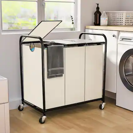 Front. JETRANSPORT - 180l (47.55 Gal) Laundry Sorter 3 Section Rolling Basket With Lockable Wheels And Lid Hamper 3 Separated - White-3Sec 47.55Gal.