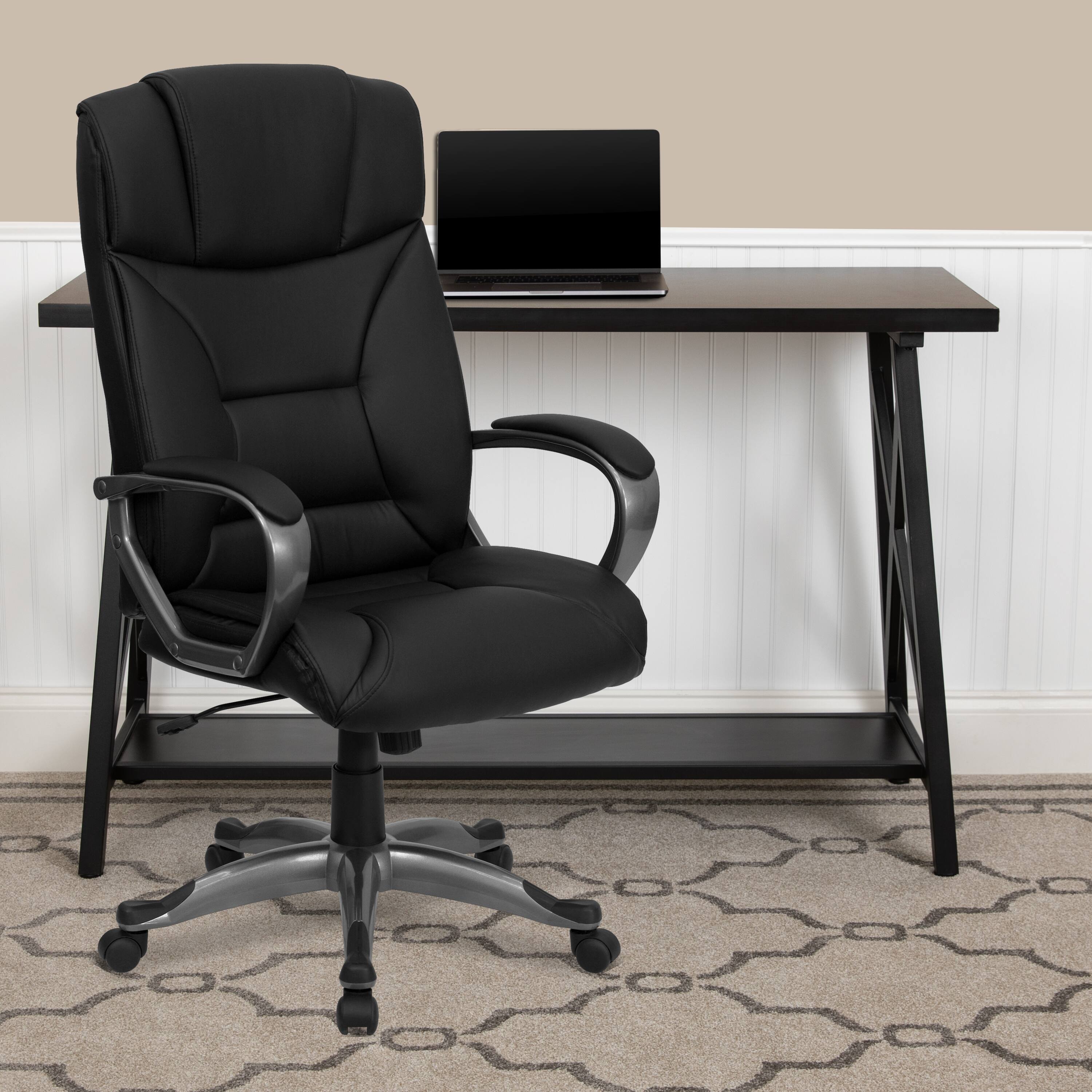 Alt View 1. Emma + Oliver - High Back Leather Executive Swivel Office Chair with Lip Edge Base and Arms - Black.