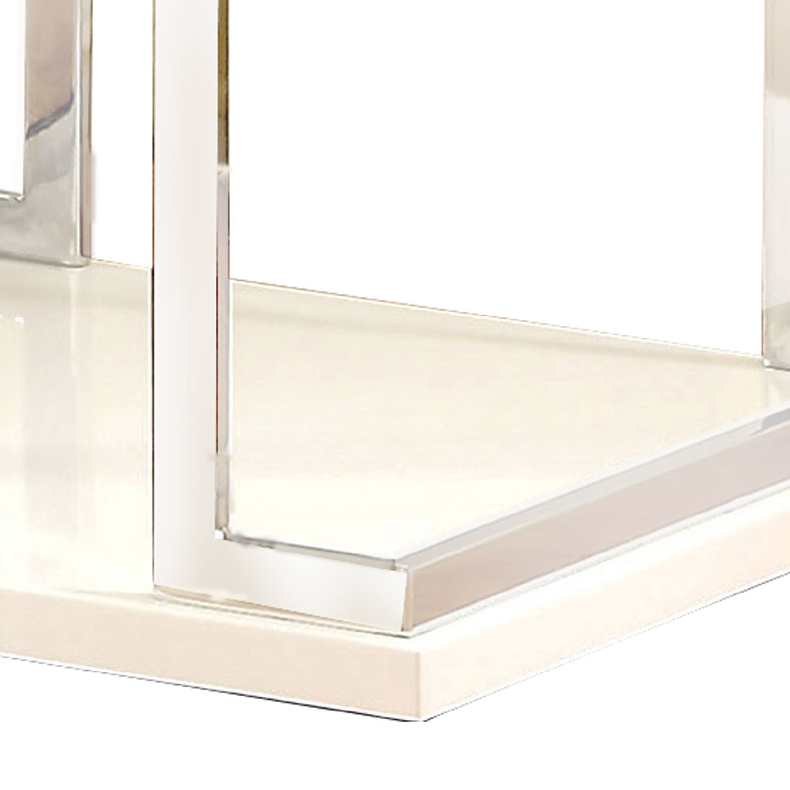 Alt View 1. Manhattan Lane - Contemporary End Table with C Shaped Metal Frame - Silver and White.