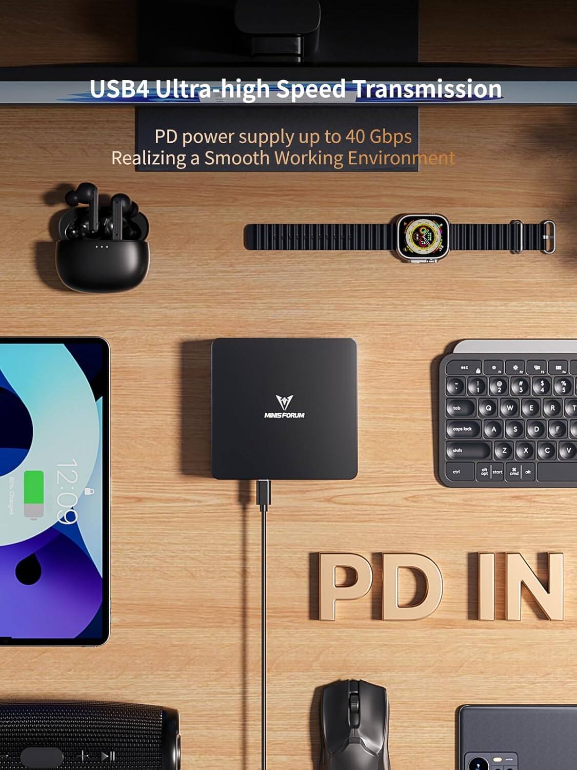 USB4 Ultra-high Speed Transmission PD power supply up to 40 Gbps Realizing a Smooth Working Environment.