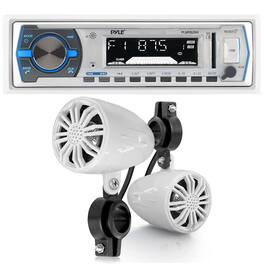 Pyle - PLMRB29W Single Din Bluetooth MP3 Marine Stereo Receiver w/Remote, 2x 2.25" Waterproof Off Road Speakers (White)
