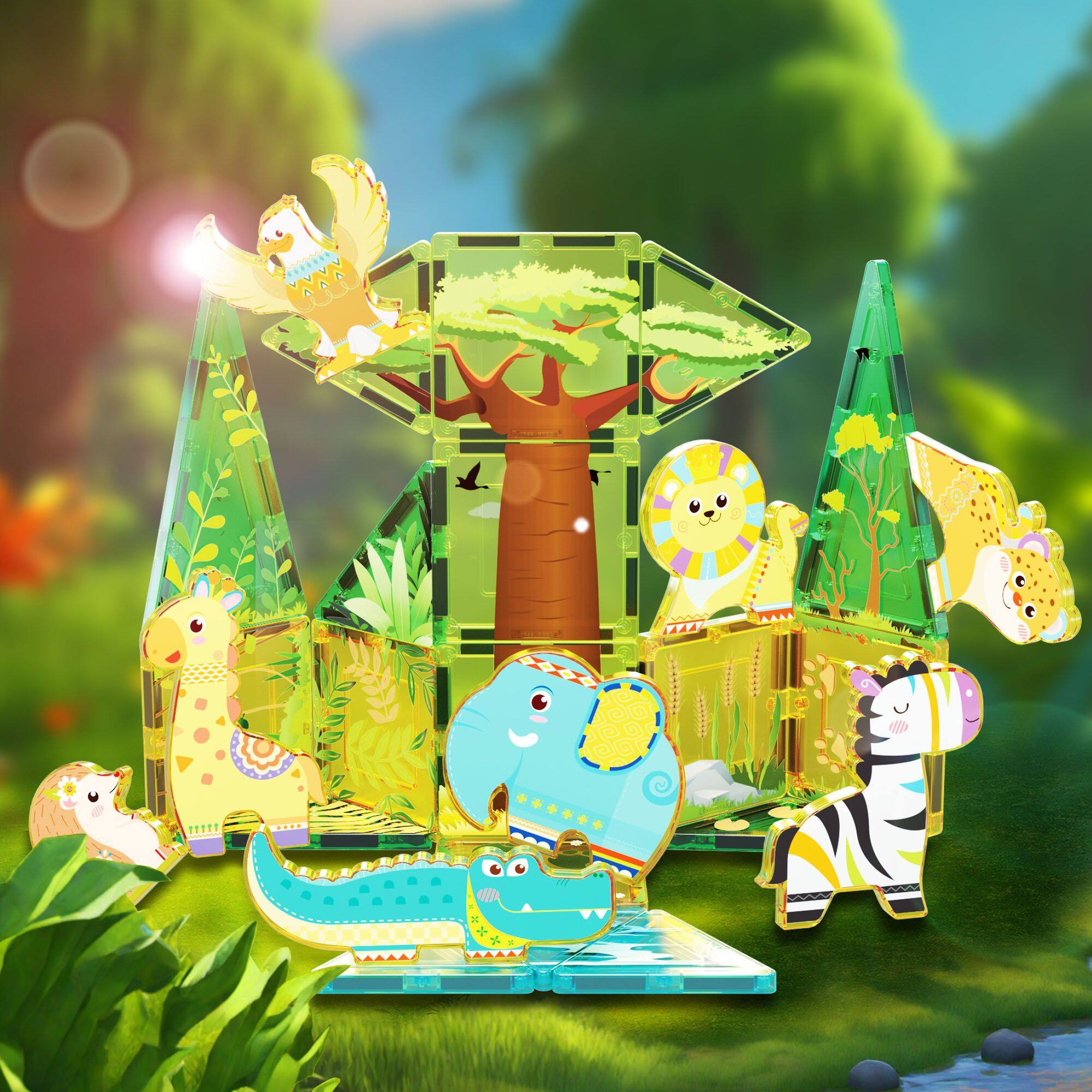 Alt View 6. PicassoTiles - PICASSO-TILES Magnetic Tiles for Kids – Safari Animals Theme 26PCS STEM Construction Building Blocks Educational Toy.