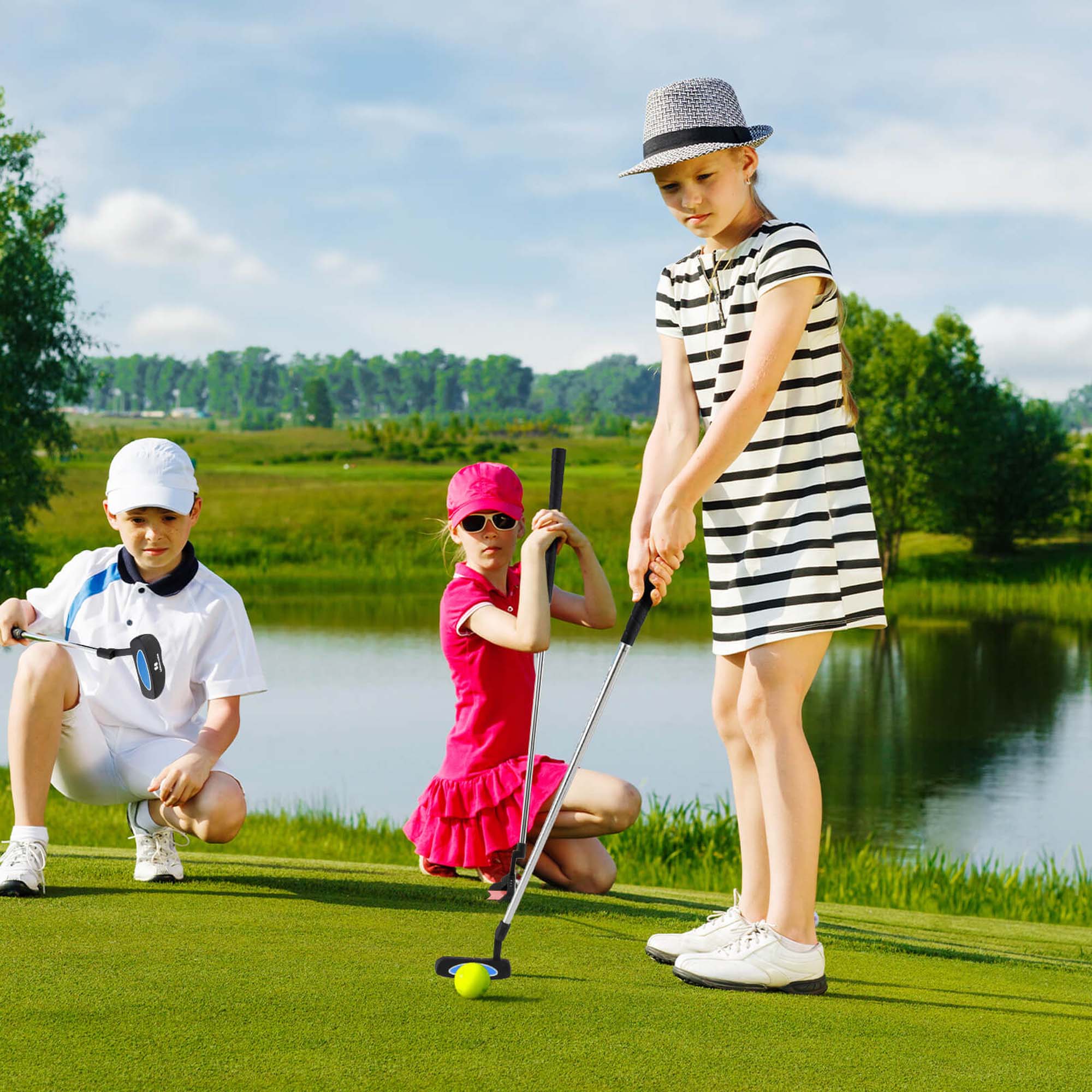 Alt View 3. Costway - Costway 30 Inch Junior Mallet Putter for Kids with Stainless Steel Shaft and Headcover Blue - Blue.