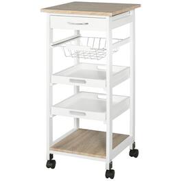 Homcom - Kitchen Cart, Rolling Kitchen Island with Storage, Utility Cart with Wire Fruit Baskets - White