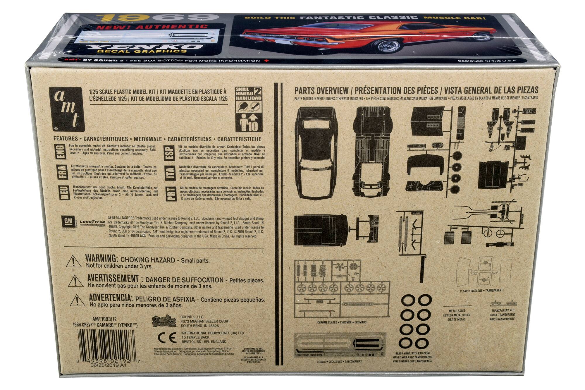 Sure, here is the corrected and grouped text from the image:

---

**Front:**

- **1969**
- **NEW! AUTHENTIC YENKO DECAL GRAPHICS**
- **FANTASTIC CLASSIC MUSCLE CAR!**
- **1/25 SCALE PLASTIC MODEL KIT**
- **KIT DE MODELSIMO DE PLASTICO ESCALA 1/25**
- **KIT DE MODELISMO PLASTICO ESCALA 1/25**
- **KIT DE MODELISMO DE PLASTICO ESCALA 1/25**
- **KIT DE MODELISMO DE PLASTICO ESCALA 1/25**
- **KIT DE MODELISMO DE PLASTICO ESCALA 1/25**
- **KIT DE MODELISMO DE PLASTICO ESCALA 1/25**
- **KIT DE MODELISMO DE PLASTICO ESCALA 1/25**
- **KIT DE MODELISMO DE PLASTICO ESCALA 1/25**
- **KIT DE MODELISMO DE PLASTICO ESCALA 1/25**
- **KIT DE MODELISMO DE PLASTICO ESCALA 1/25**
