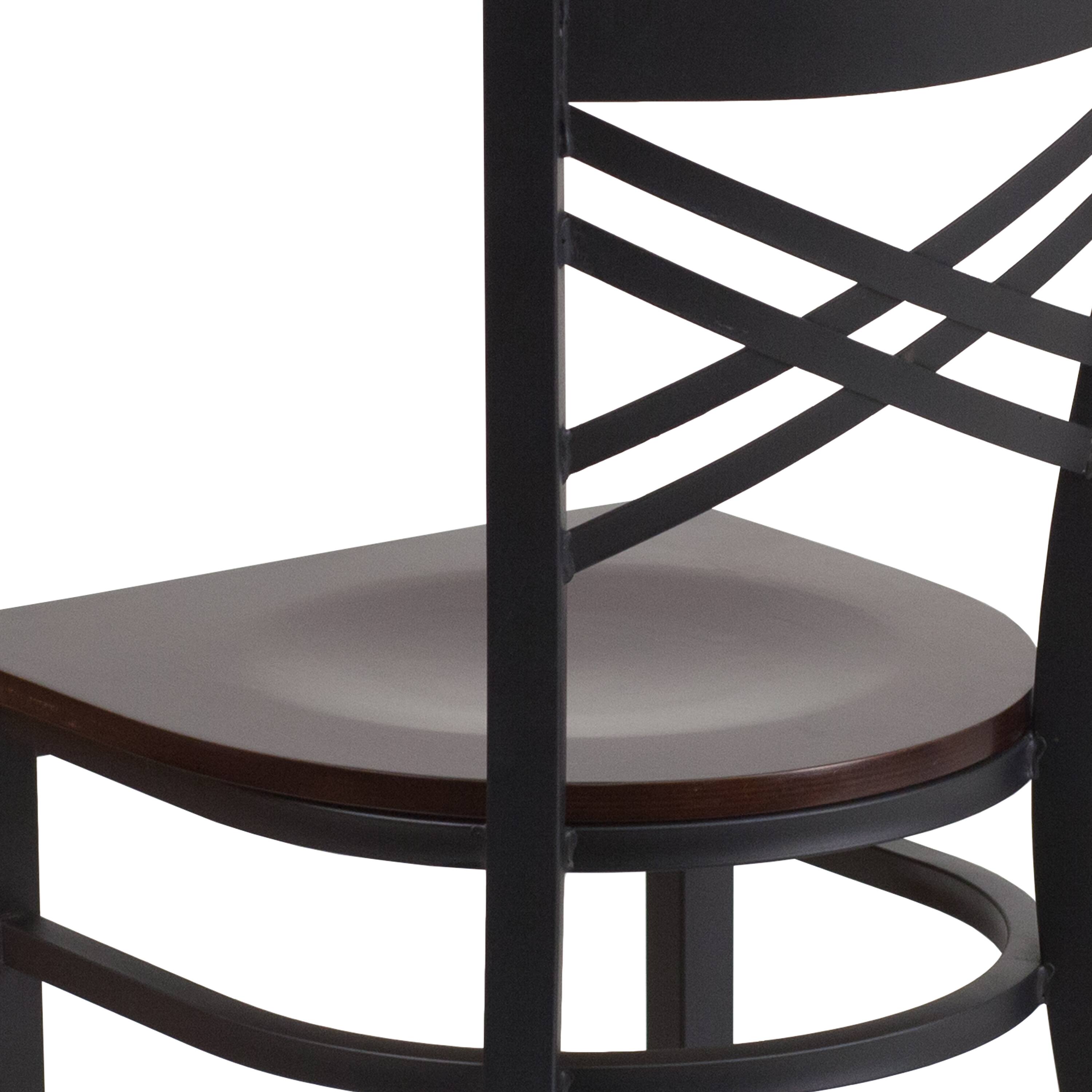 Alt View 9. Emma + Oliver - "X" Back Metal Restaurant Dining Chair - Walnut Wood Seat/Black Metal Frame.