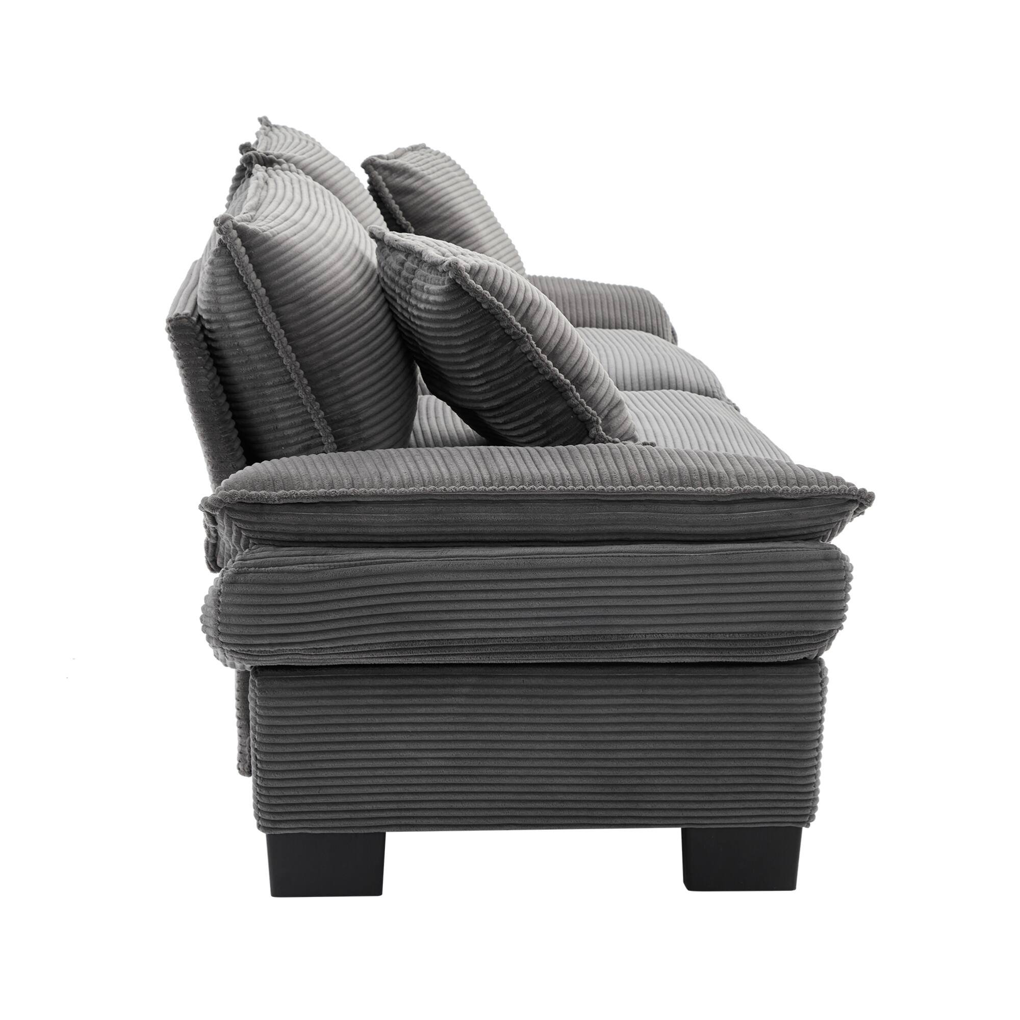 Back. GOODSILO - Plush Corduroy Convertible Sofa Bed | Deep-Seating Sleeper with Accent Pillows for Home & Office - Grey.