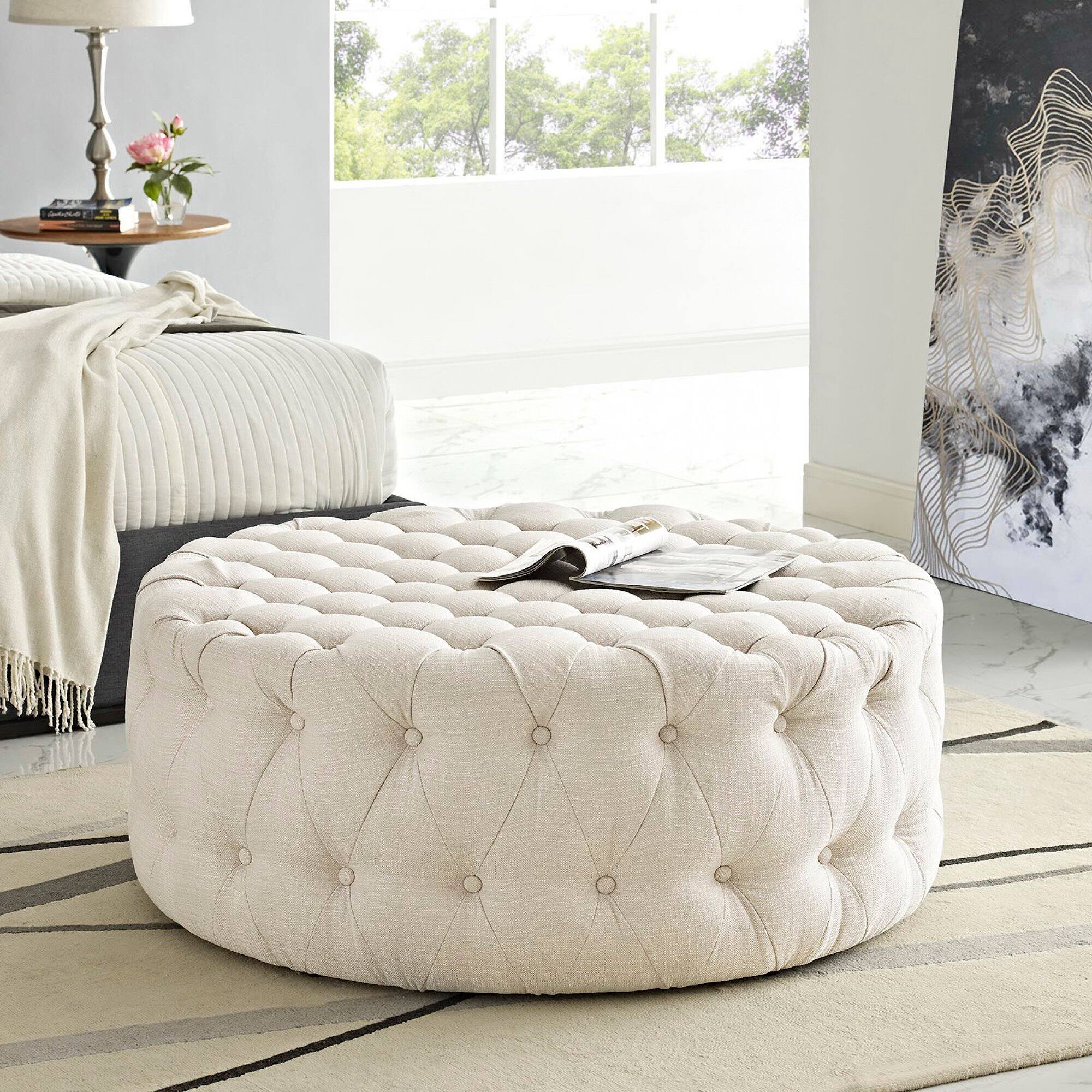 Left. Modway - Amour Upholstered Fabric Ottoman by Modway - EEI-2225-BEI.