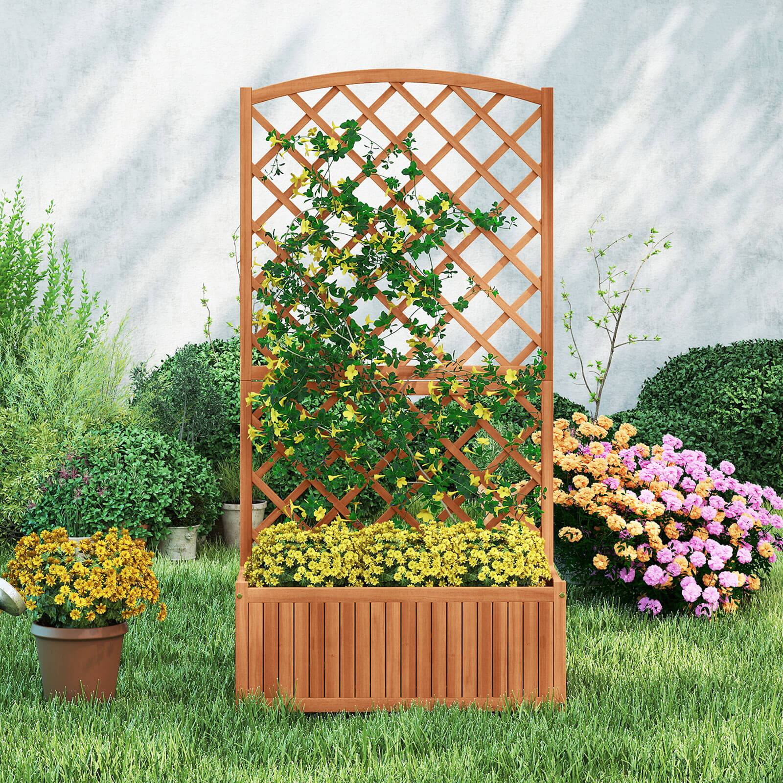 Alt View 3. Costway - Costway 1 PCS 63" Wood Planter Container with Diamond Trellis, Planter Box, Slat Base for Plants - Natural.