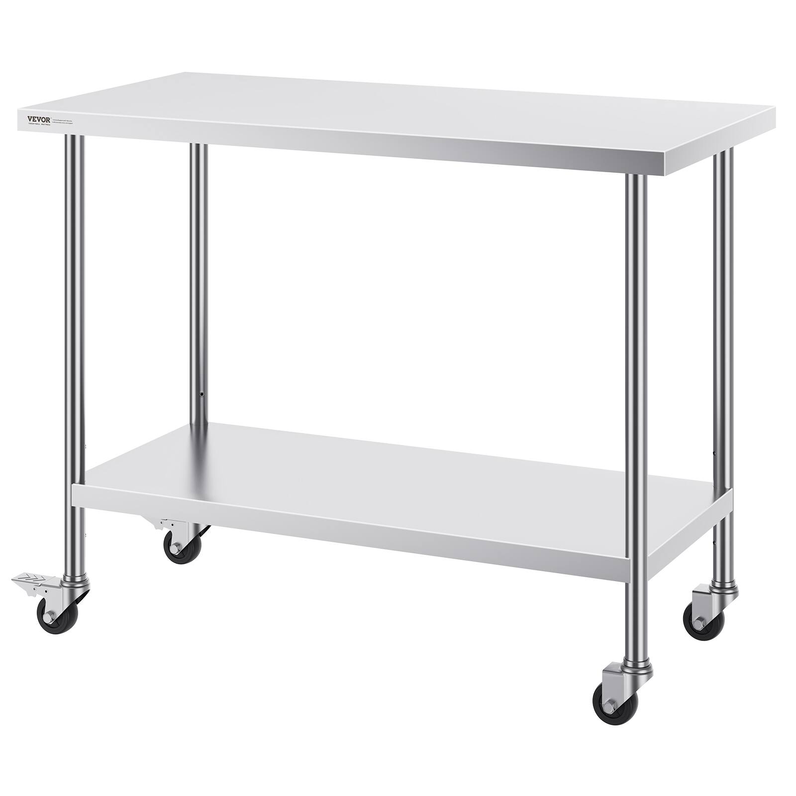 Alt View 5. VEVOR - Stainless Steel Work Table 24 x 48 x 38 Inch, with 4 Wheels, 3 Adjustable Height Levels, Heavy Duty Food Prep Worktable - Sliver.