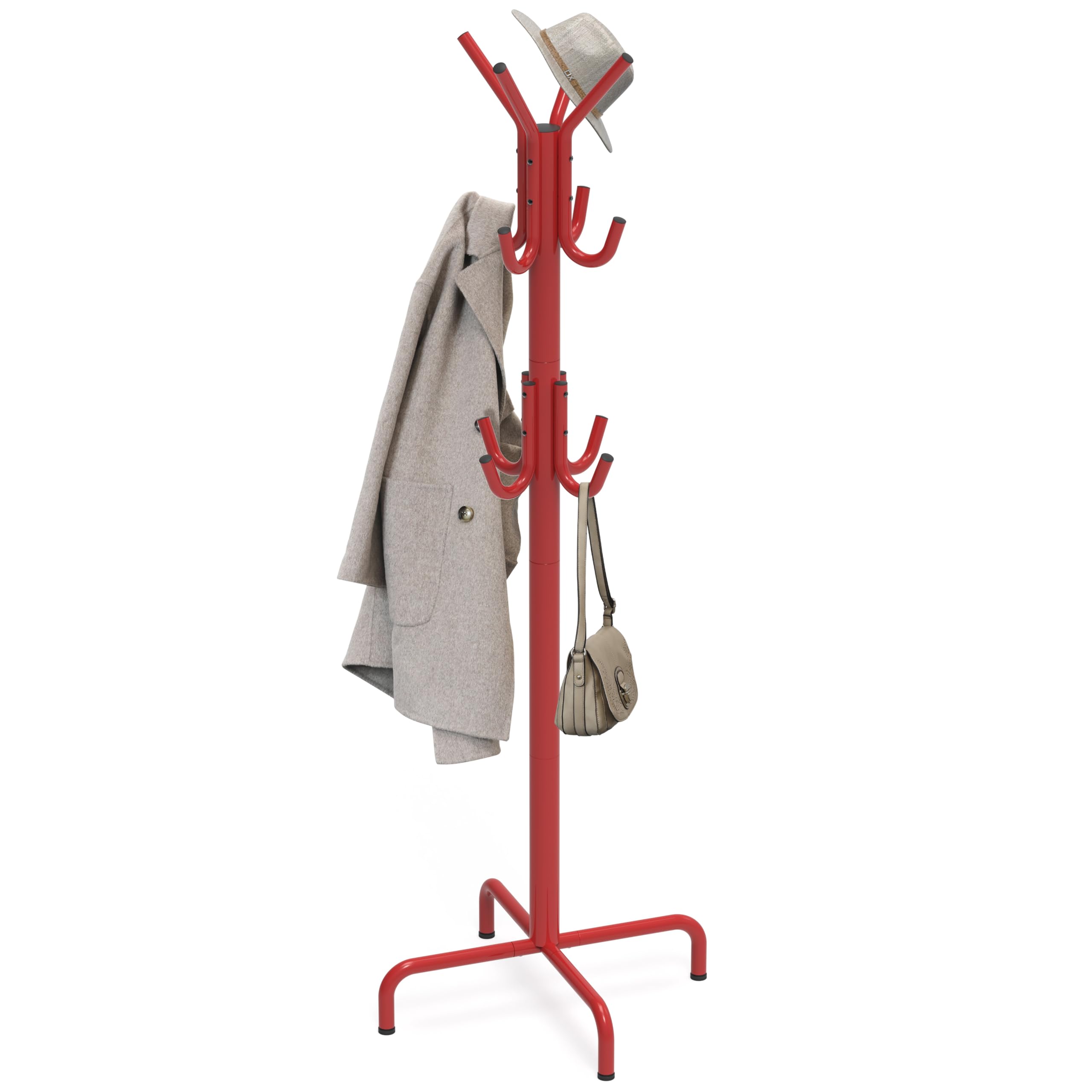 Refined Abode Design - Standing Coat And Hat Hanger Organizer Rack - Red