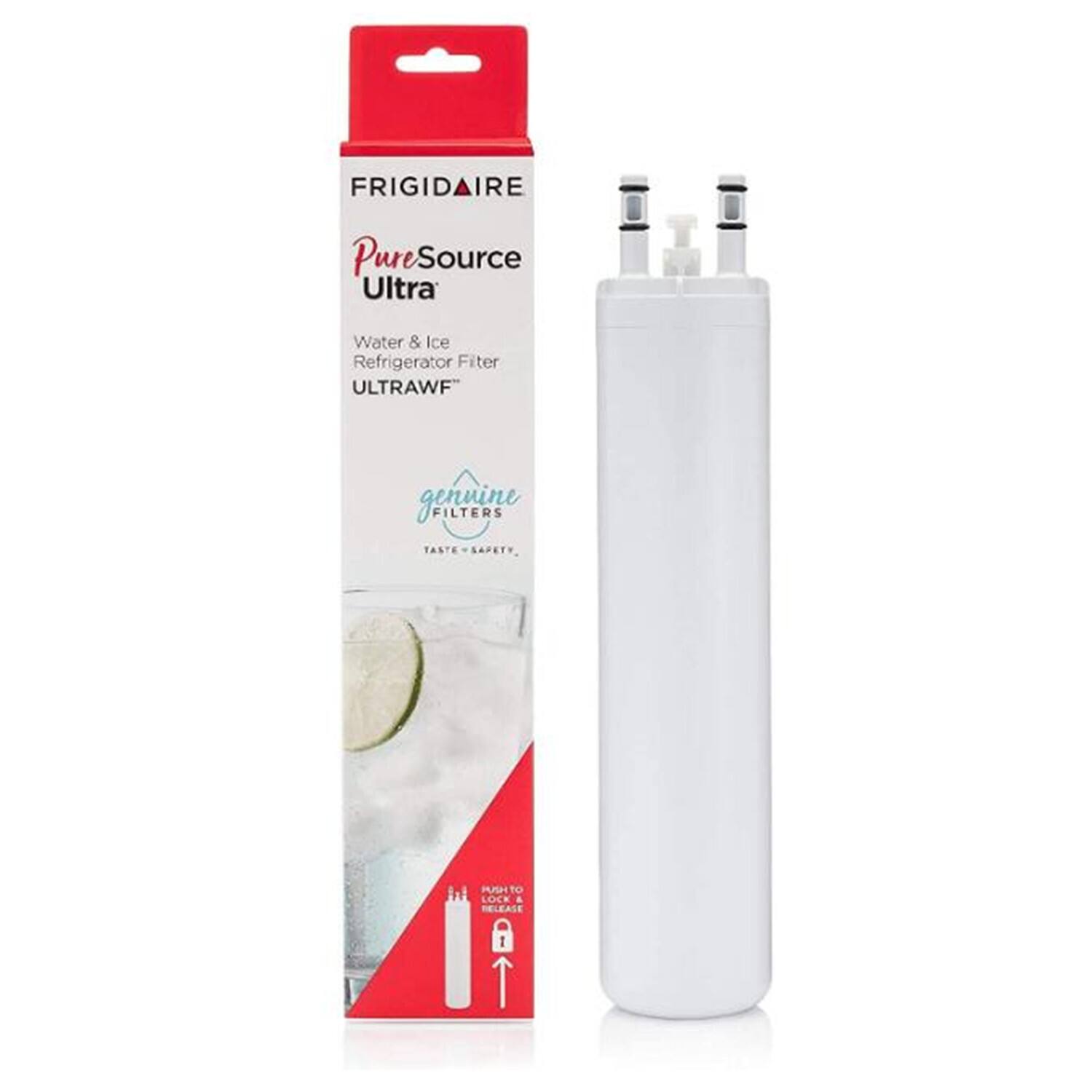 FRIGIDAIRE  
PureSource Ultra  
Water & Ice Refrigerator Filter  
ULTRAWF™  
genuine FILTERS  
TASTE + SAFETY.  

UP TO 6 MONTHS LOCK & RELEASE