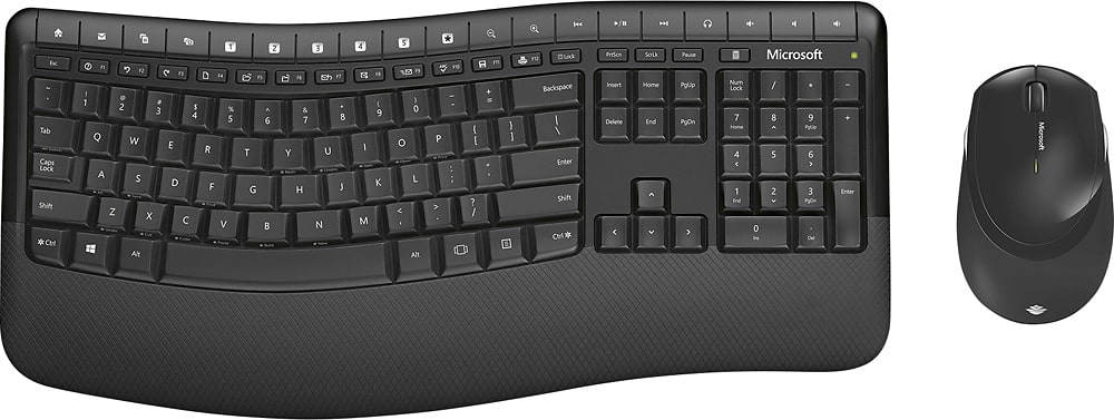 Front. Microsoft - Comfort Desktop 5050 Ergonomic Full-size Wireless Keyboard and Mouse Bundle - Black.
