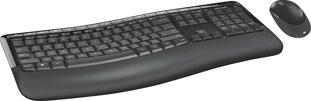 Left View: Microsoft - Comfort Desktop 5050 Ergonomic Full-size Wireless Keyboard and Mouse Bundle - Black