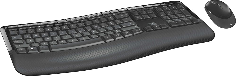Left. Microsoft - Comfort Desktop 5050 Ergonomic Full-size Wireless Keyboard and Mouse Bundle - Black.