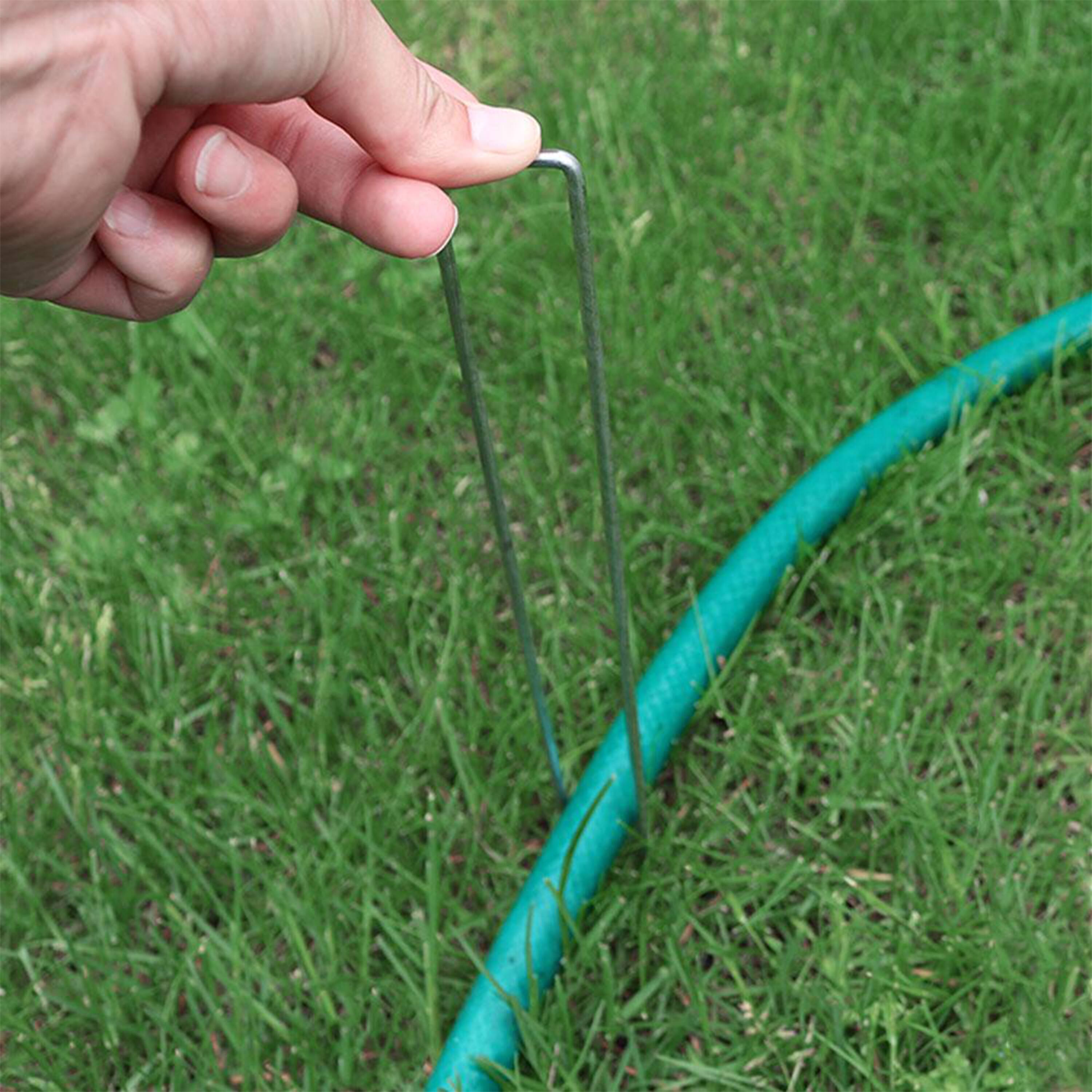 Alt View 1. Sunnydaze - 12 in Galvanized Steel Garden/Landscape Staples - Set of 100 - Silver.