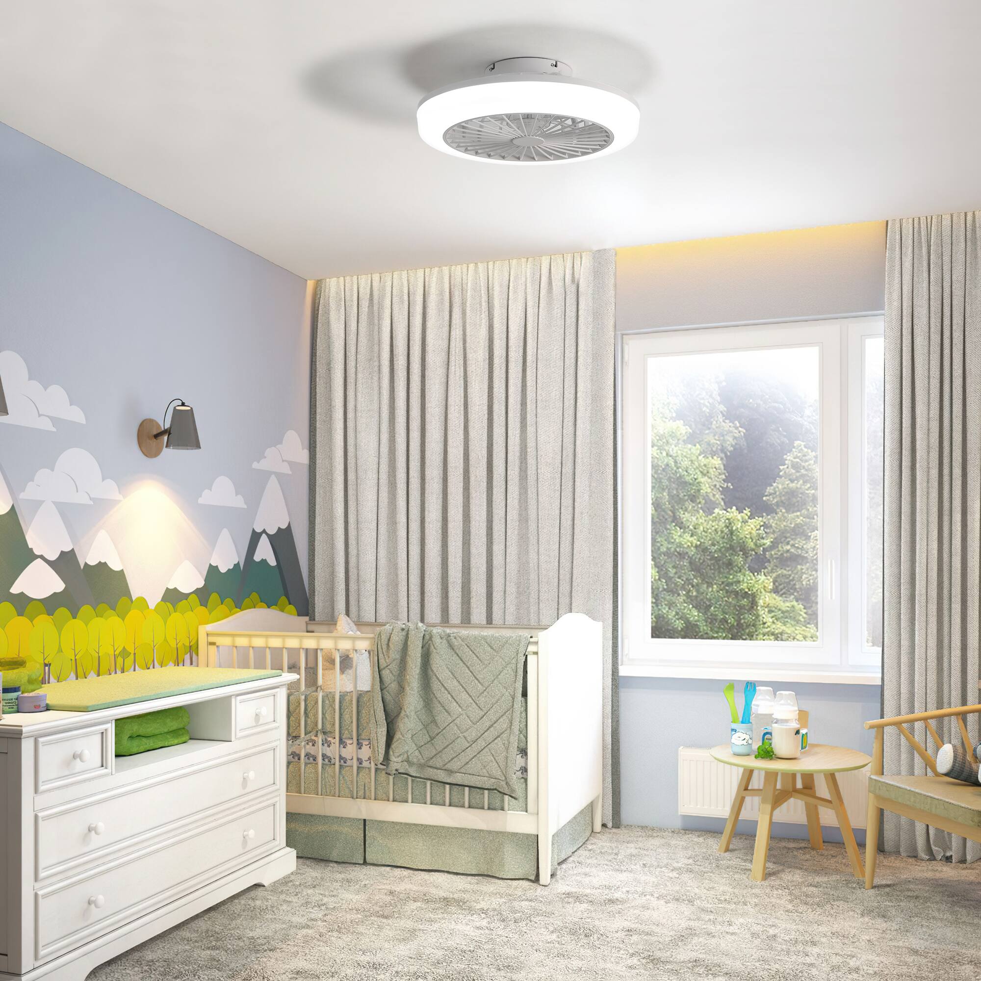 Alt View 2. APRILSOUL - Modern Bladeless Reversible Ceiling Fan Light 3 Color Dimmable LED Quiet DC Motor - White.