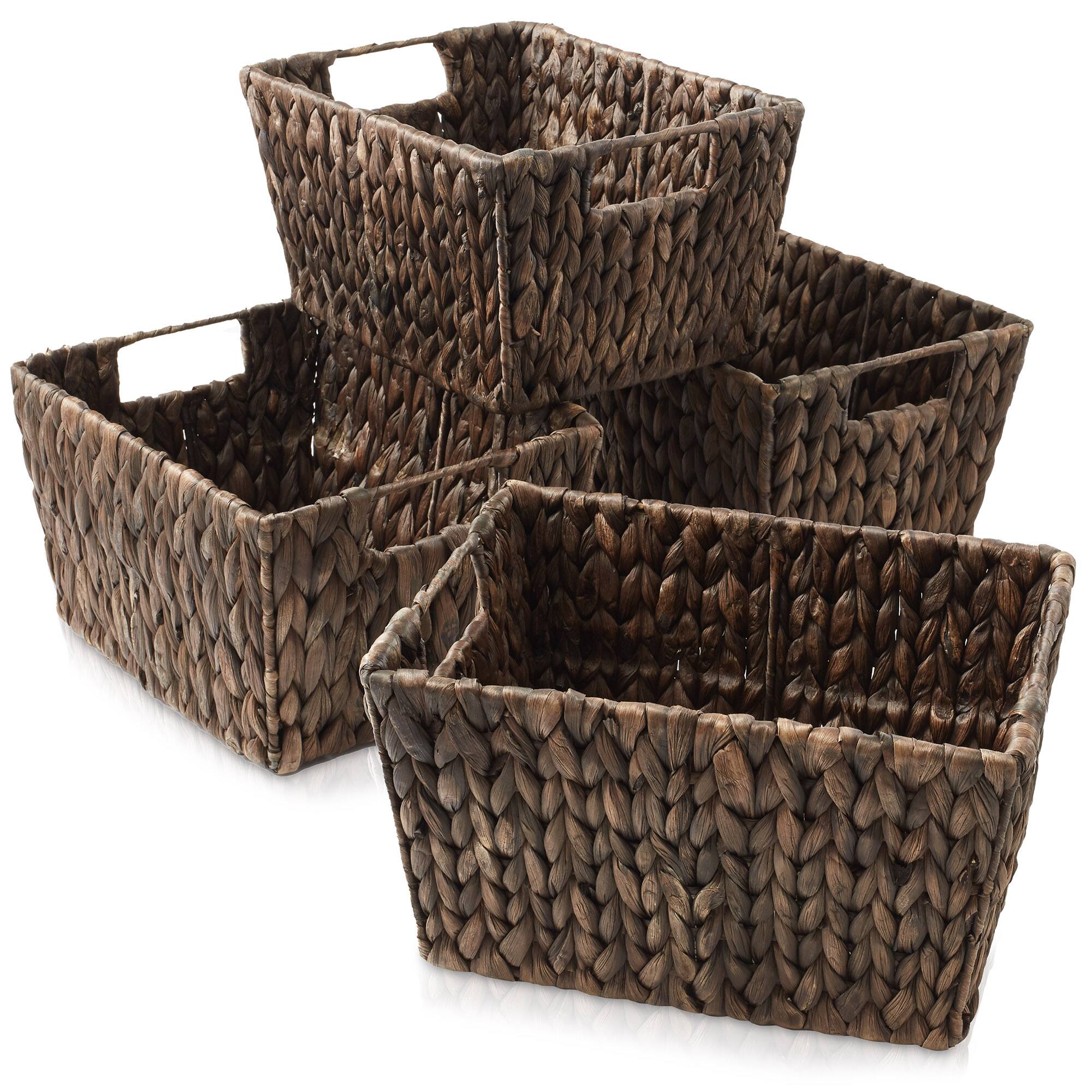 Alt View 6. Casafield - 4pk Hyacinth Seagrass Storage Baskets with Handles for Shelves - Espresso - Hyacinth.