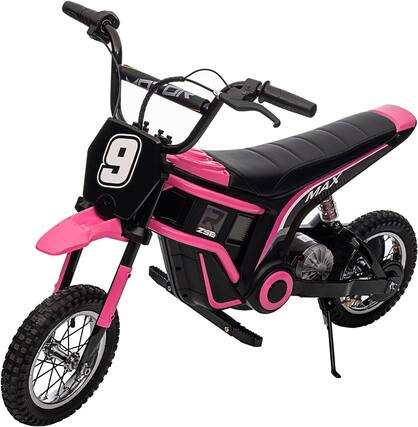 Front. Homhougo - 24V Kids Electric Dirt Bike, 350W Motor, Up to 14.3 MPH, 2 Speed - Pink 9.