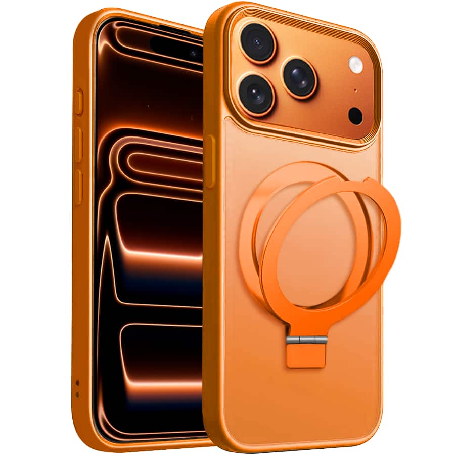 Entronix - [Magnetic] Case Compatible with iPhone 17 Pro - Translucent Frosted Matte Gripstand - Orange