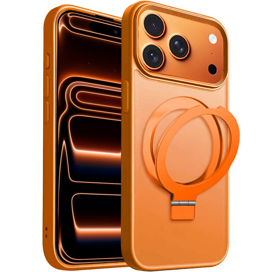 Front. Entronix - Entronix [Magnetic] Case Compatible with iPhone 17 Pro - Translucent Frosted Matte Gripstand - Orange.