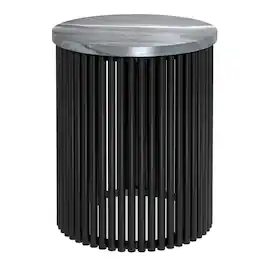 Simpli Home - Demy 18 inch Wide Industrial Metal Accent Table in Black Genuine Marble and Black Metal, Assembled - Black Marble, Black