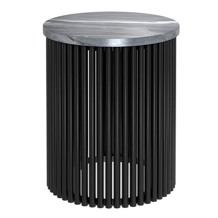 Front. Simpli Home - Demy 18 inch Wide Industrial Metal Accent Table in Black Genuine Marble and Black Metal, Assembled - Black Marble, Black.