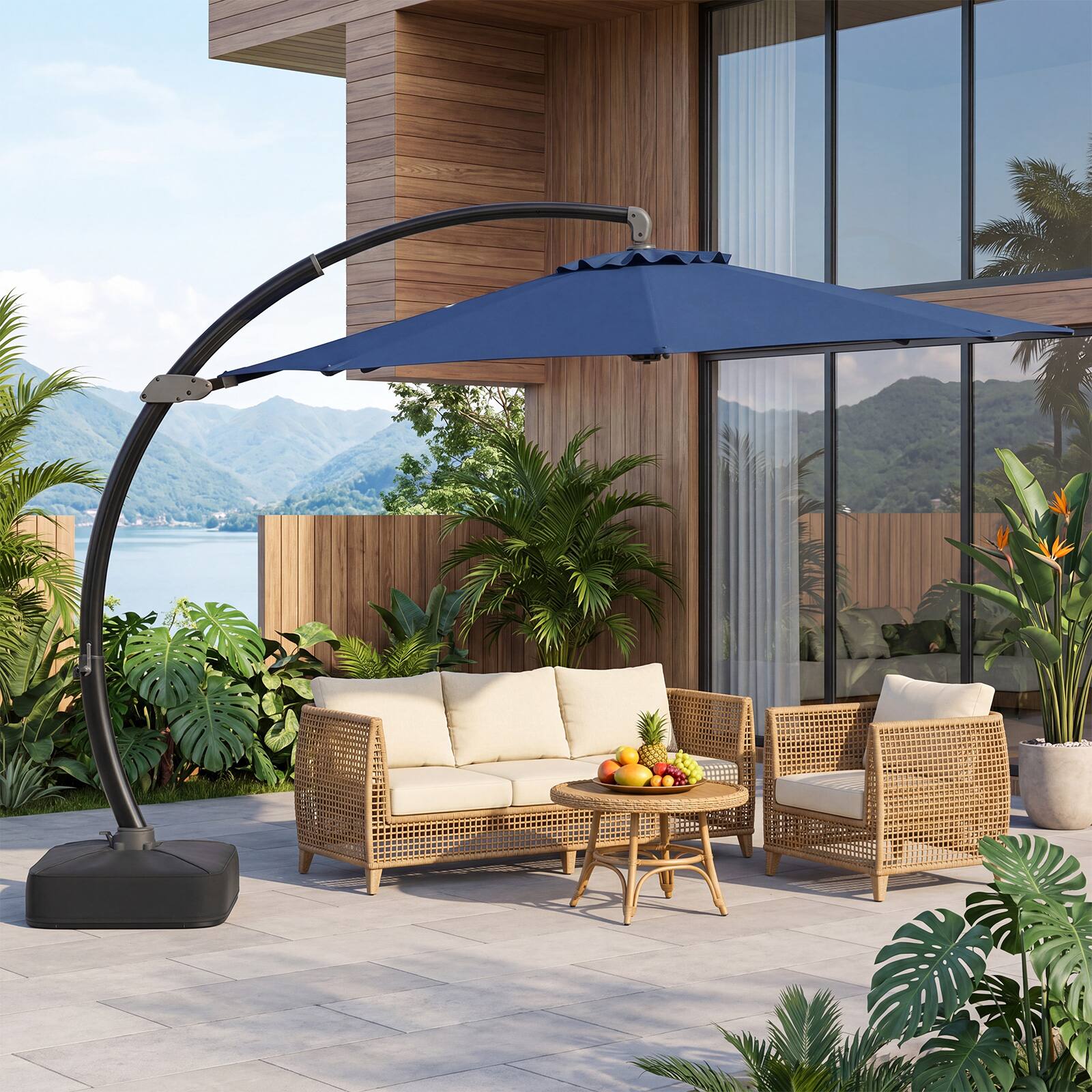 Alt View 1. Costway - Costway 11 FT Cantilever Patio Umbrella with Base, 360° Rotation & Tilt Adjustment for Yard - Navy.