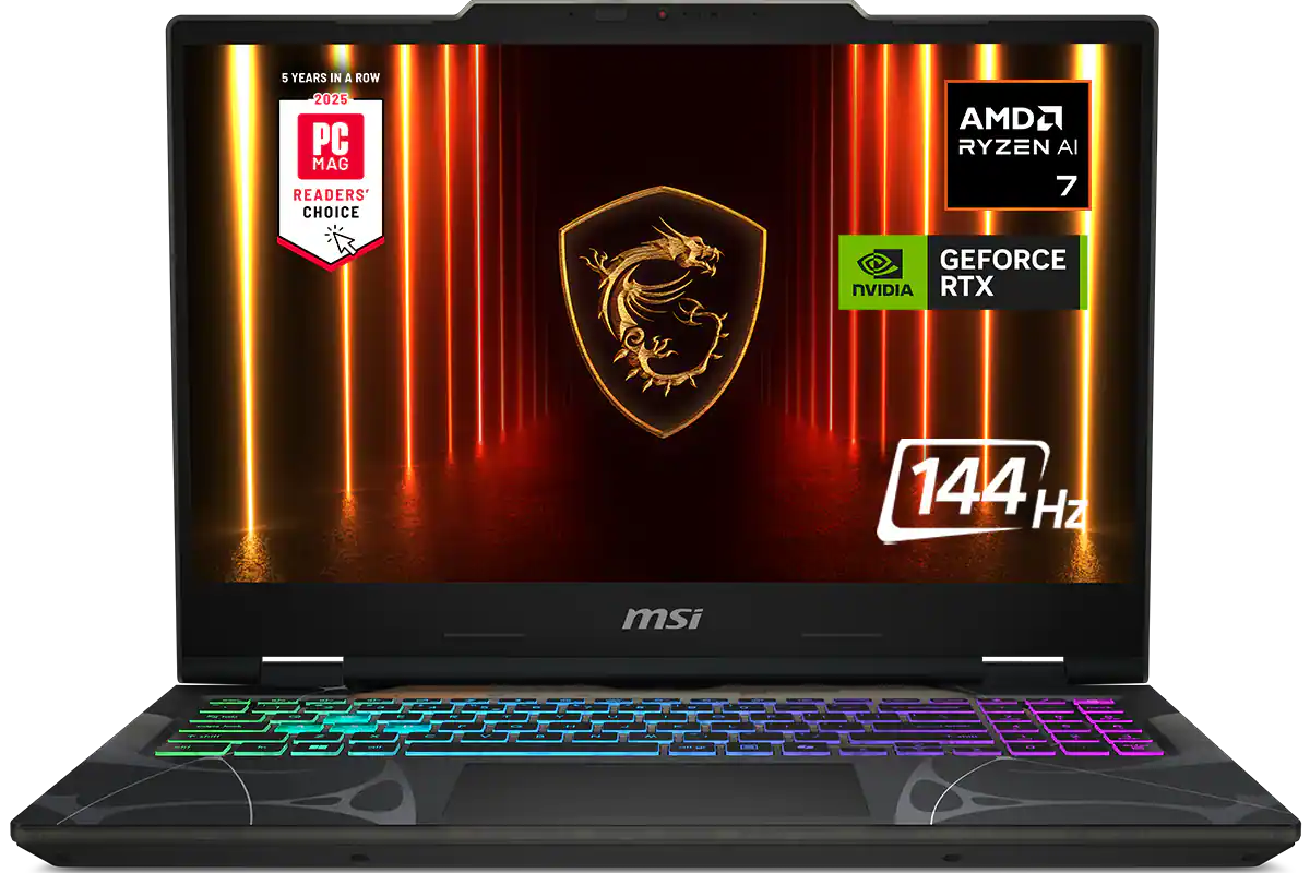 5 YEARS IN A ROW
2025
PC MAG READERS' CHOICE
AMD RYZEN AI 7
GEFORCE RTX
144 Hz
msi