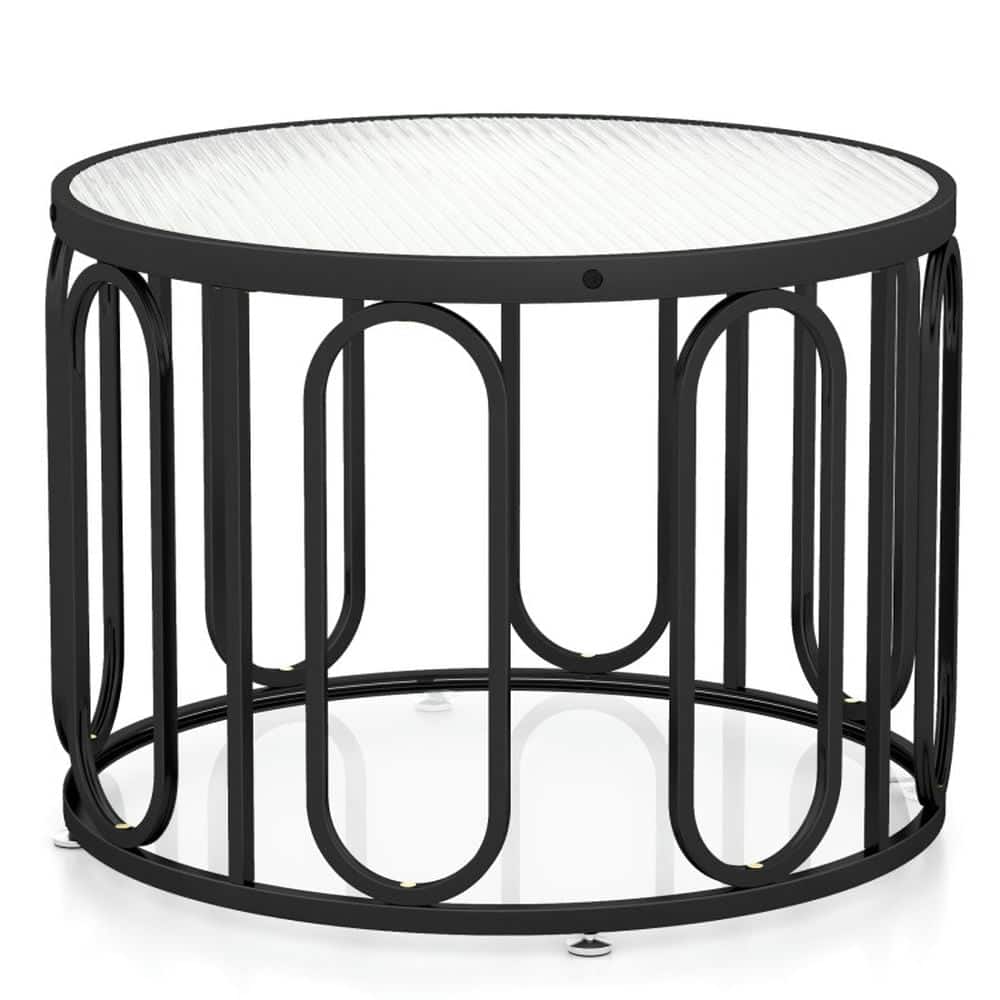 Kadyn - Coffee Table,Center Table, Modern Sofa Table Tea Table,24 Inch Round Coffee Table with Reeded Tempered Glass Top - Black