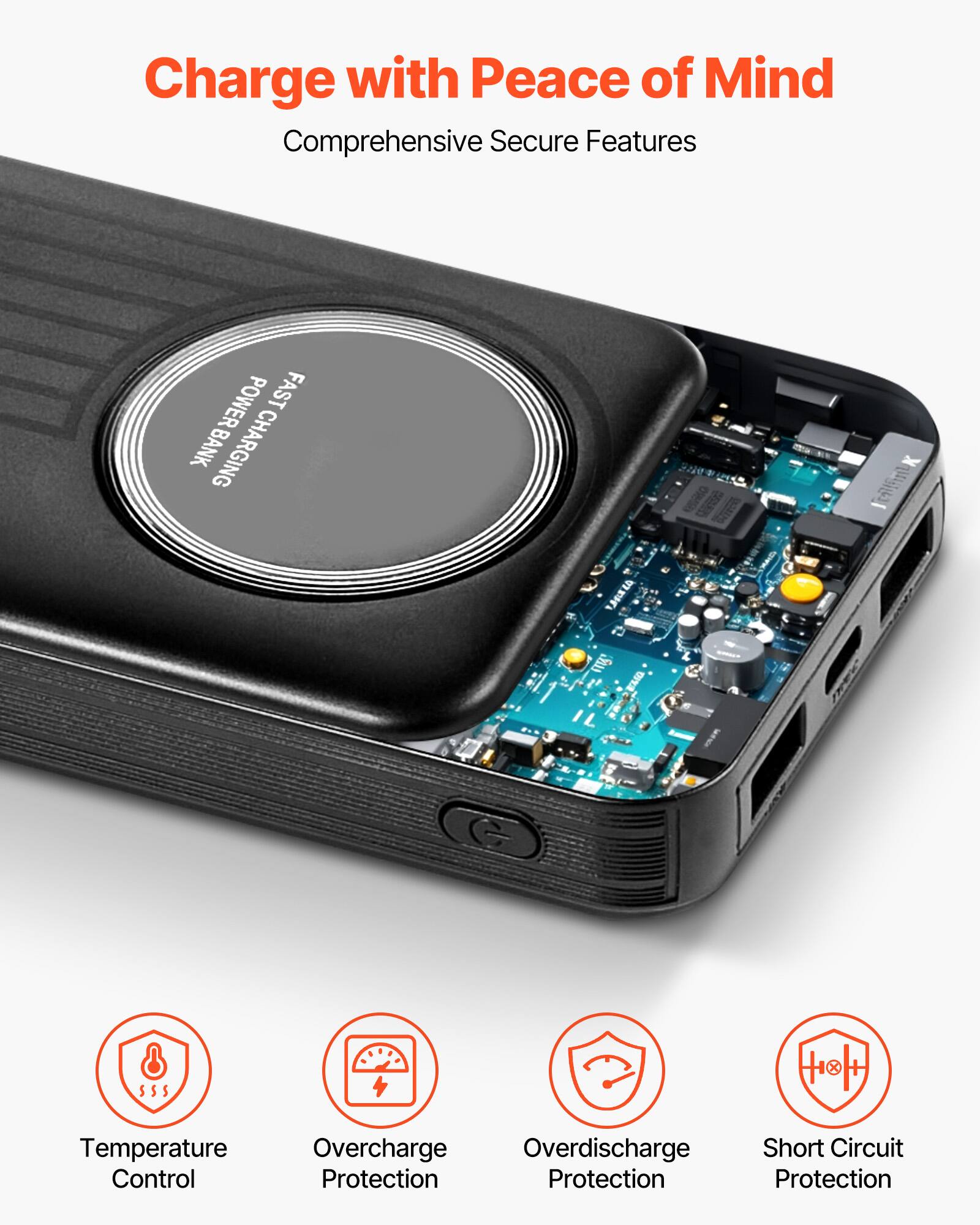 Charge with Peace of Mind  
Comprehensive Secure Features  

- Temperature Control  
- Overcharge Protection  
- Overdischarge Protection  
- Short Circuit Protection