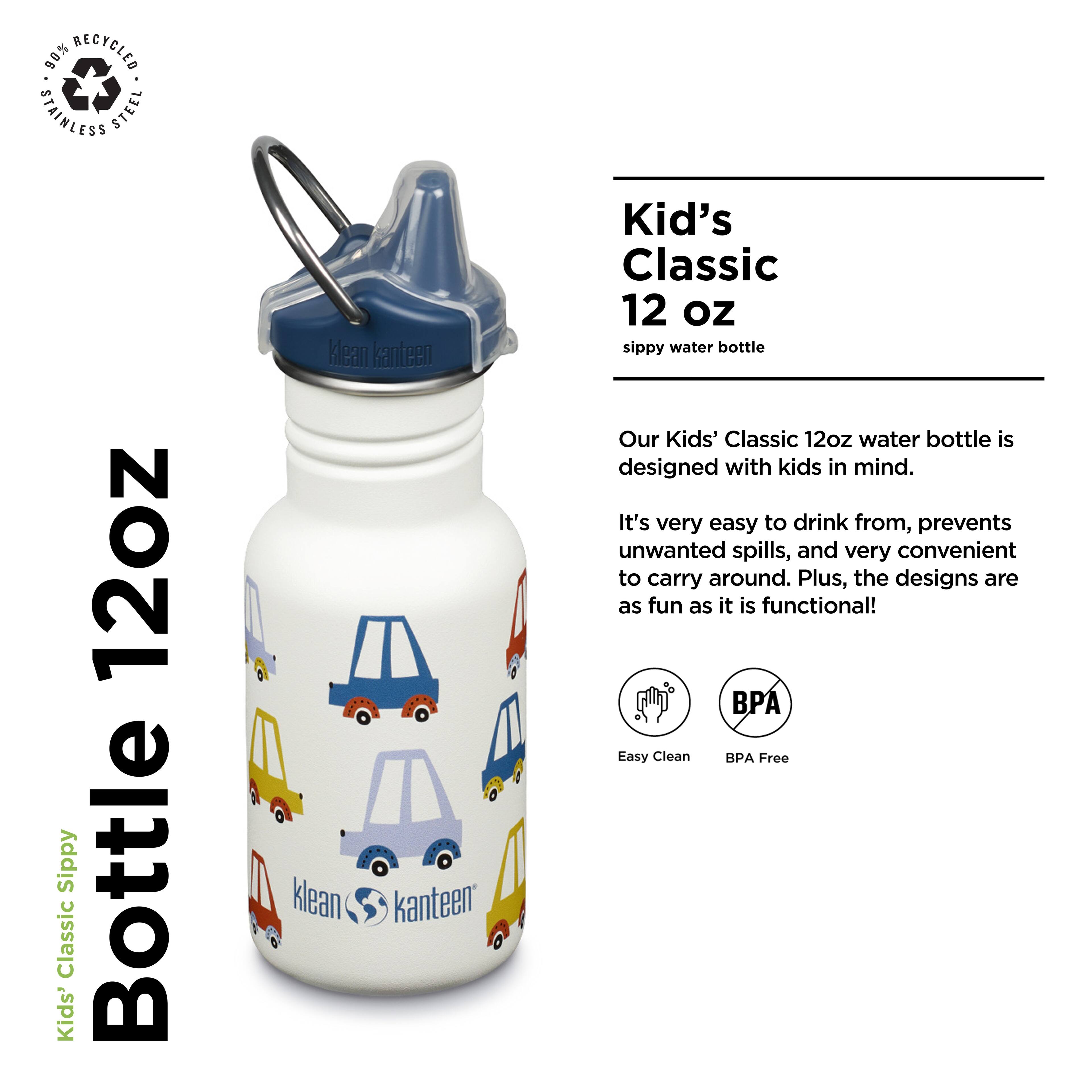 90% RECYCLED STAINLESS STEEL 12oz Sippy Bottle Classic Kids' Klean Kanteen

Our Kids' Classic 12oz water bottle is designed with kids in mind. It's very easy to drink from, prevents unwanted spills, and very convenient to carry around. Plus, the designs are as fun as it is functional!

Easy Clean BPA Free