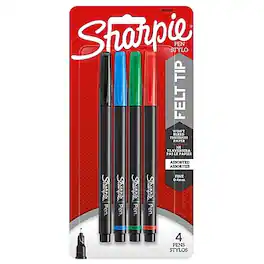 Sharpie - Pen Felt Pens, Fine Point, 0.4 mm, Ink, 4 Pack (1924214/1742662) - Assorted