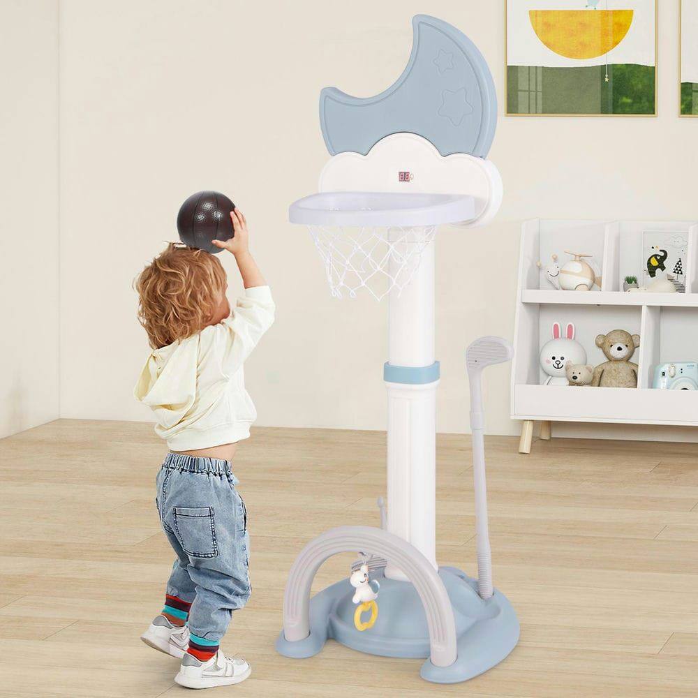 Alt View 5. Resenkos - 4-in-1 Kids Basketball Hoop Set with Electronic Scoreboard - Adjustable Indoor/Outdoor Game - Blue, White and Blue.
