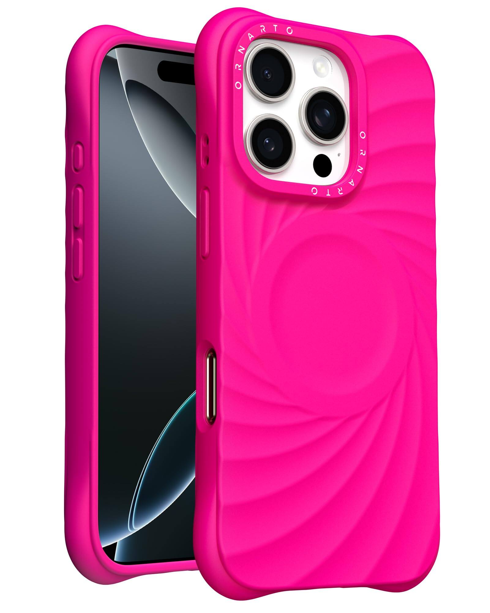 Alt View 1. Ornarto - ORNARTO Vortuxe Series Bundle for iPhone 16 Pro Case 6.3" and for MagSafe Phone Ring Holder in Hot Pink - Hot Pink.