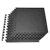 Front. VEVOR - Puzzle Exercise Mat, 6 PCS Fitness Equipment Mats, 24 x 24 x 0.56 in, High-Density EVA Foam Mats Set - Black with Gray Dots.