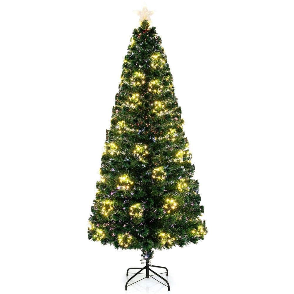 Resenkos - 7-Ft Pre-Lit Artificial Christmas Tree - Star Tree Topper - Green