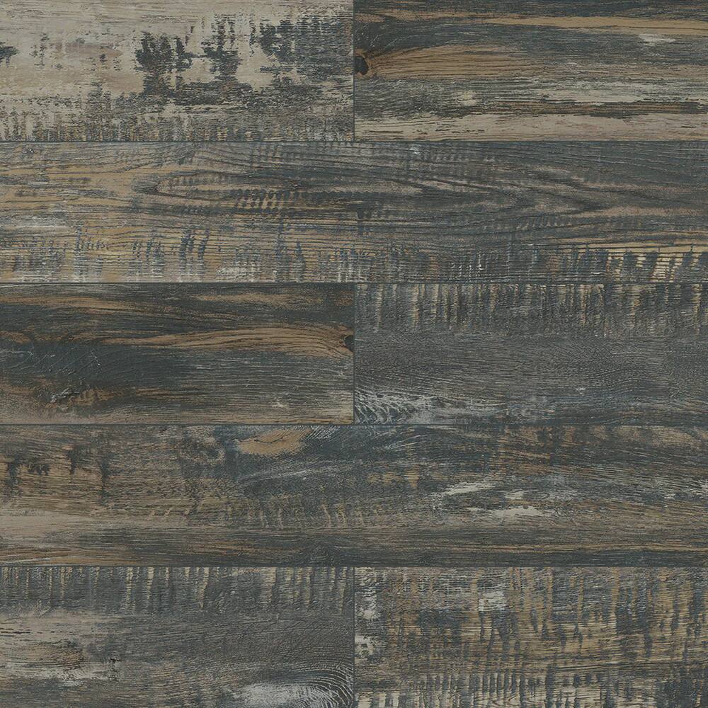 Left. Dotfloor - 48"x7.2" SPC Composite Flooring; 10 Planks/Box (23.9 sq. ft/Box); 6mm Thick with 1mm IXPE Backing; 20 mil Wear Layer; - Vintage Blue.