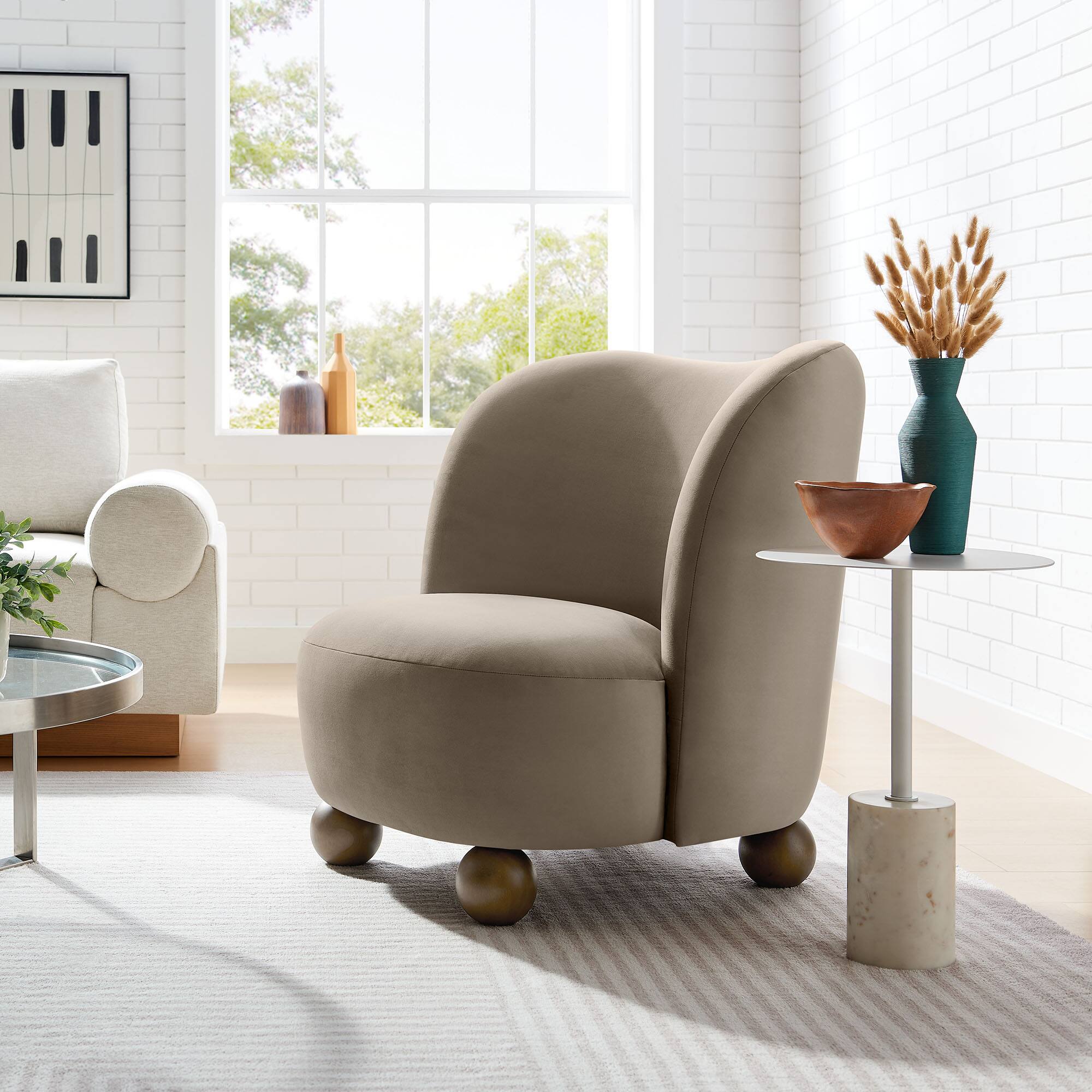 Front. Modway - Monroe Performance Velvet Accent Chair by Modway - Taupe Walnut.