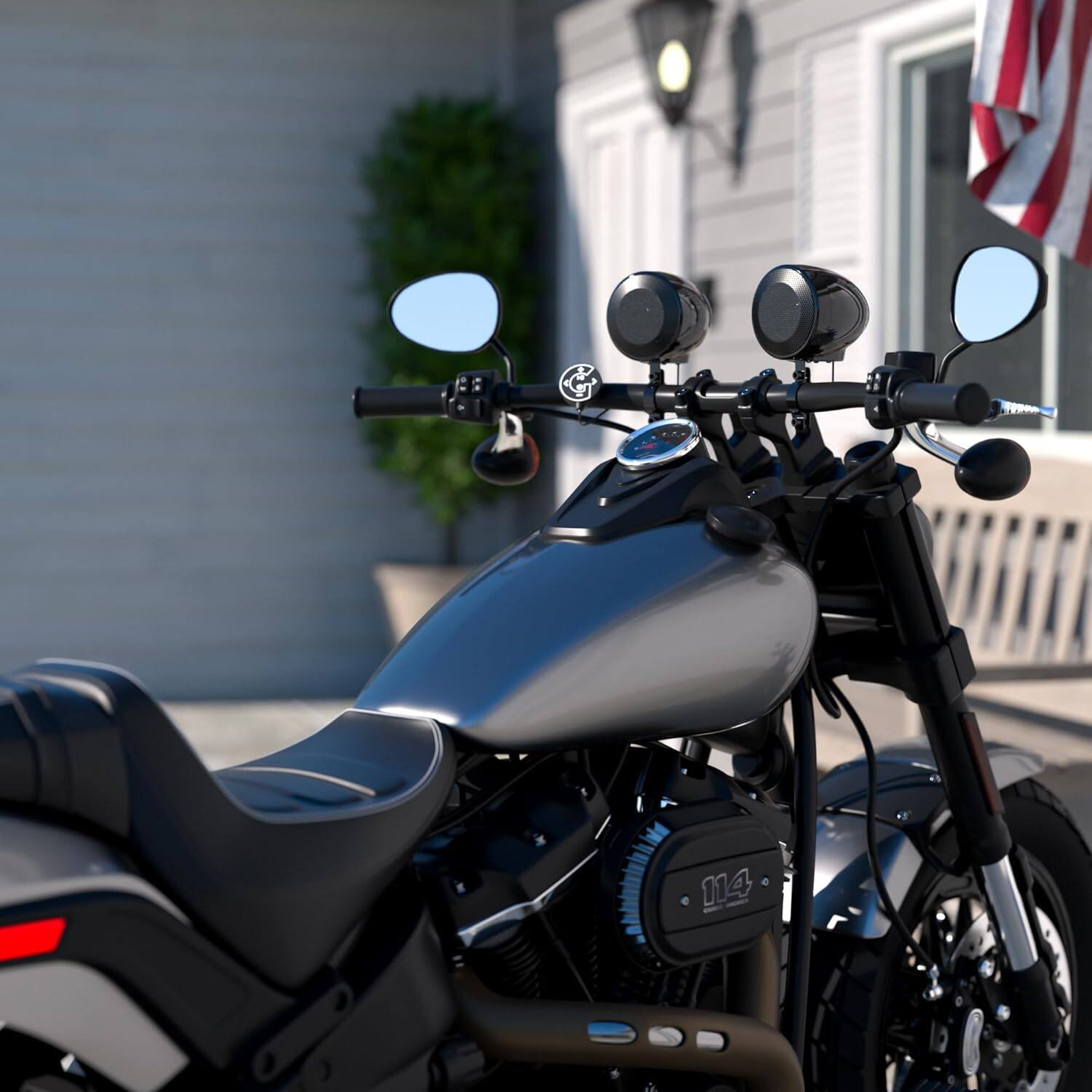 Alt View 7. GoHawk - Bluetooth Motorcycle Speakers:  Waterproof 2-Speaker Stereo Audio Sound System w/ Amp FM Radio AUX for ATV Golf Cart - Black.