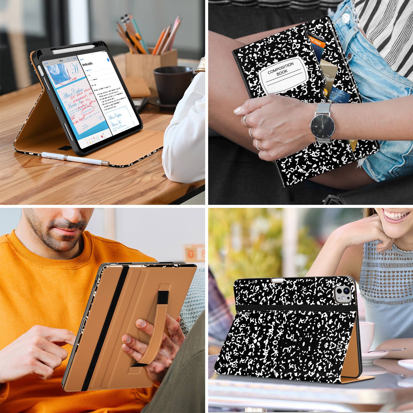 Sure, here is the corrected and grouped text from the image:

**Top Left:**
- "OFiles"
- "hitat 3 TOMA e"
- "0 A 2 H M cramar he F 7"
- "JE te"
- "W als i L"
- "COMPOSITION BOOK Er 0 8"

**Top Right:**
- "COMPOSITION BOOK"

**Bottom Left:**
- "08"

**Bottom Right:**
- No discernible text.